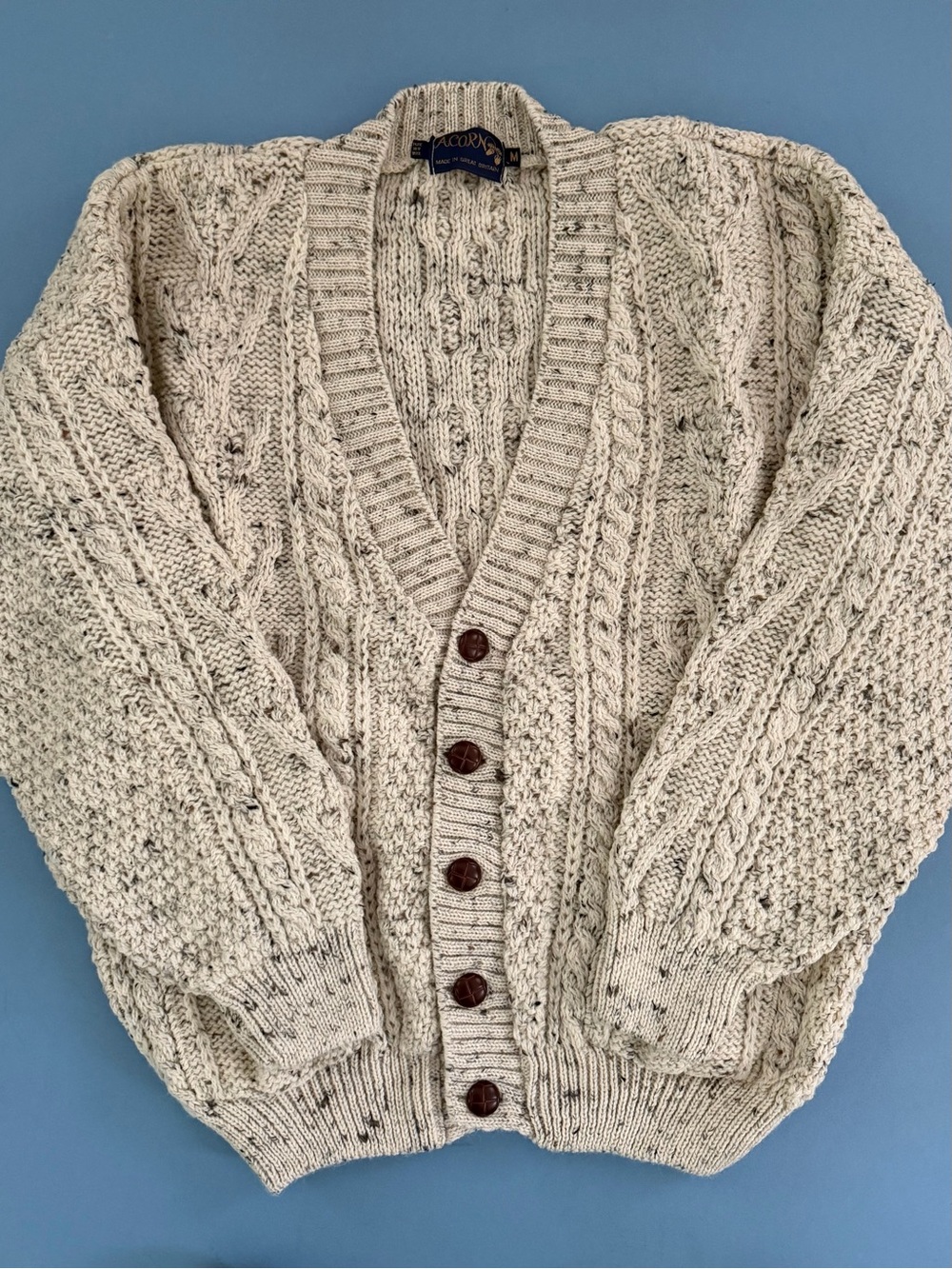 Vintage Acorn British Pure Wool Cable Knit Cardigan Sweater